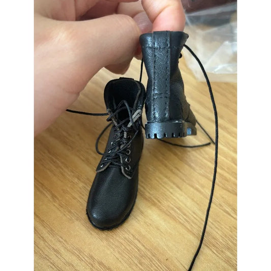 1/6 Scale Black Solid PU Leather Mid Boots Shoes Model Toys for 12 Inch Action Figures Male Soldier Body Dolls