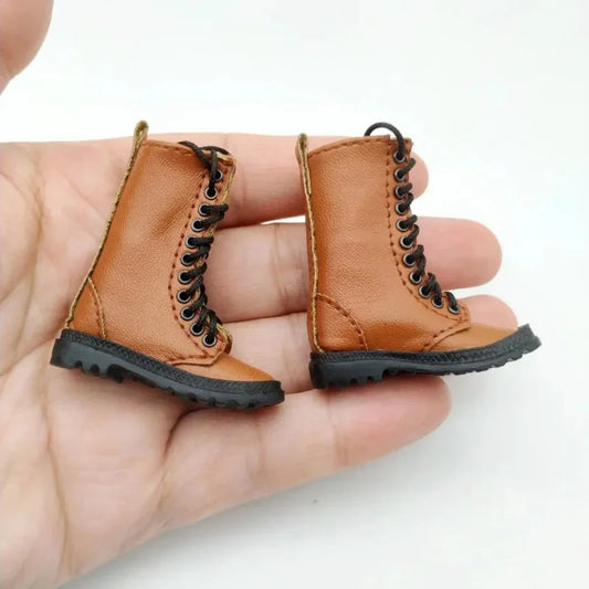 Brown 1/6 Scale Pu Leather Short Shoes Female Solider Combats Boots Model for 12in Detachable Feet 30cm Doll Action Figure Toy