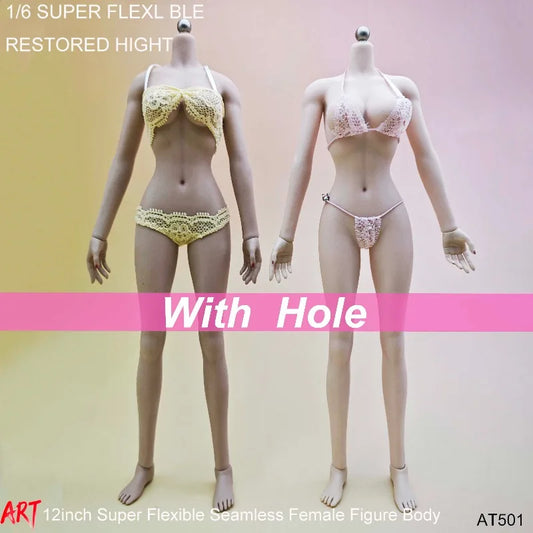 AT501 1/6 Scale Female Medium Breast Slender Waist Seamless Body 12inch Flexible Action Figure Doll Toys Suntan Pale Doll Model